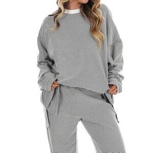NEW THINGS BETWEEN made for more striped oversized top in charcoal
